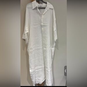 Aritzia White Linen Button-Henley Maxi Dress